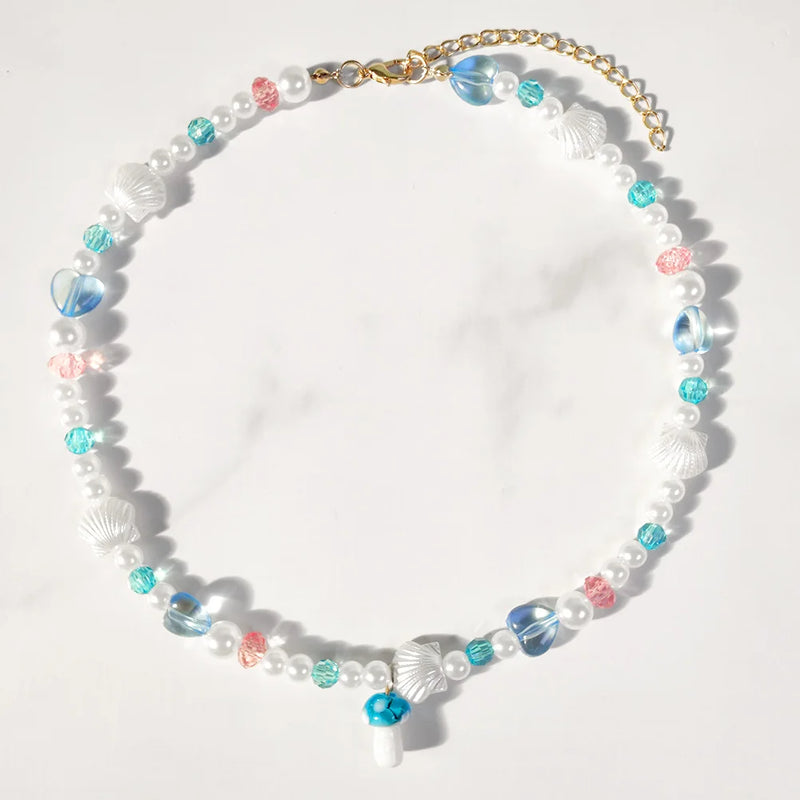 Harajuku Candy Clear Crystal Pearl Beaded Necklace For Women