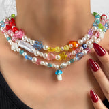Harajuku Candy Clear Crystal Pearl Beaded Necklace For Women