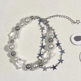 Harajuku Crystal Star Pentagram Pearl Beaded Bracelet For Women