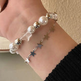 Harajuku Crystal Star Pentagram Pearl Beaded Bracelet For Women