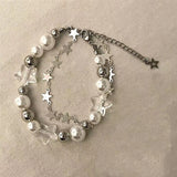 Harajuku Crystal Star Pentagram Pearl Beaded Bracelet For Women