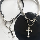 Harajuku Dark Hollow Heart Cross Collar Gothic Punk Necklace