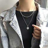 Harajuku Layered Necklace Stainless Steel Punk Cuban Coin Pendant Choker