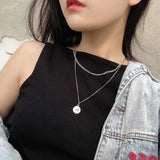 Harajuku Layered Necklace Stainless Steel Punk Cuban Coin Pendant Choker