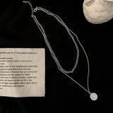 Harajuku Layered Necklace Stainless Steel Punk Cuban Coin Pendant Choker