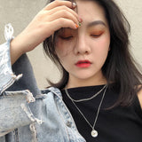 Harajuku Layered Necklace Stainless Steel Punk Cuban Coin Pendant Choker