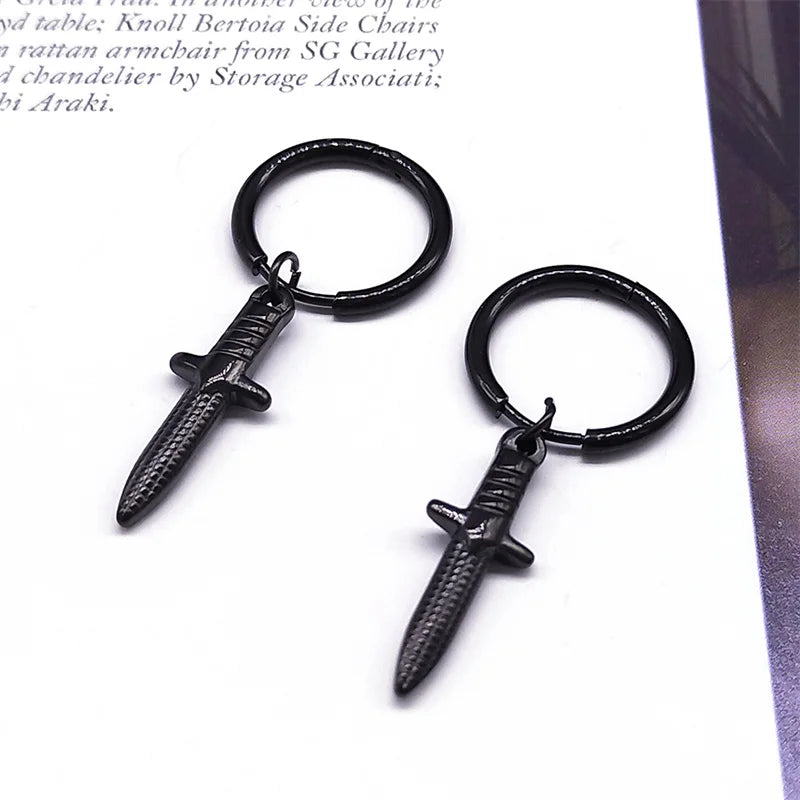 Harajuku Goth Hoop Earring Stainless Steel Dagger Drop Earrings