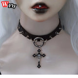 Harajuku Gothic Rivet Y2K Cross Pendant Neckwear Collar Necklace