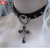 Harajuku Gothic Rivet Y2K Cross Pendant Neckwear Collar Necklace