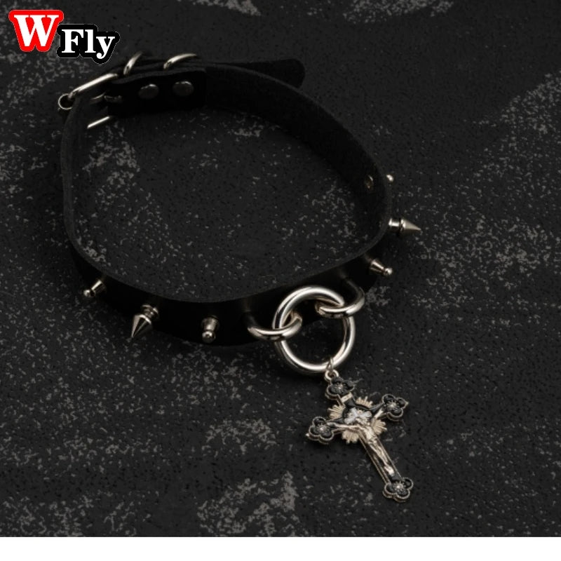 Harajuku Gothic Rivet Y2K Cross Pendant Neckwear Collar Necklace