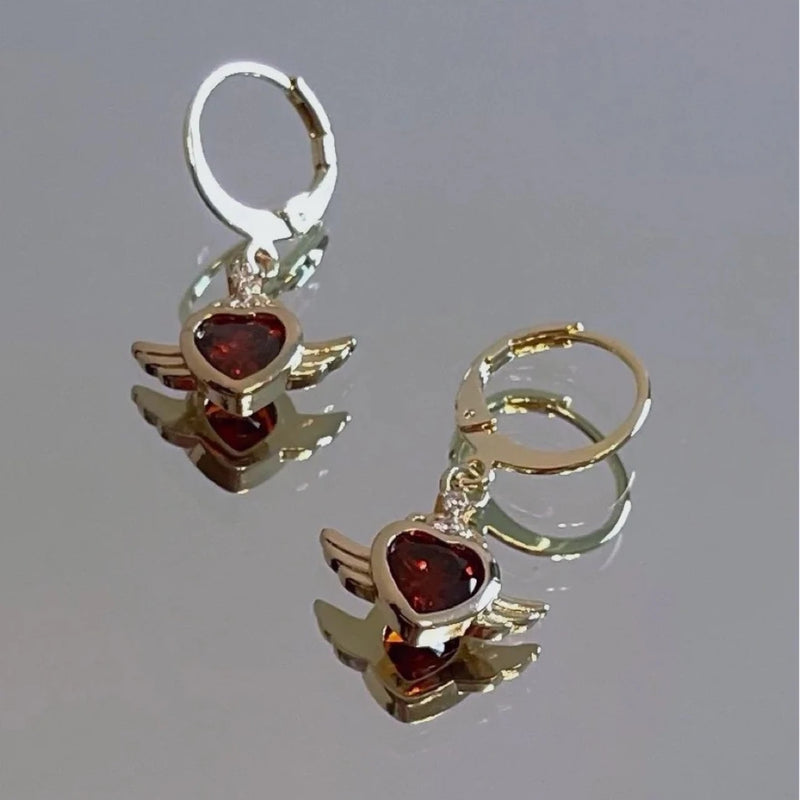 Harajuku Grunge Gothic Angel Love Zircon Earrings