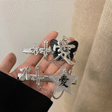Harajuku Metal Cherry Pentagram Chain Hairpin Punk Butterfly Cross Hair Clips