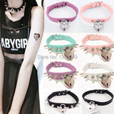 Harajuku Hot Dark Sweet Heart Choker Lock & Key Rivet Necklaces