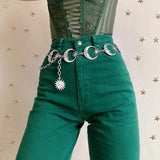 Harajuku Punk Moon Metal Belts Women Vintage High Waist Chain Waist Belts