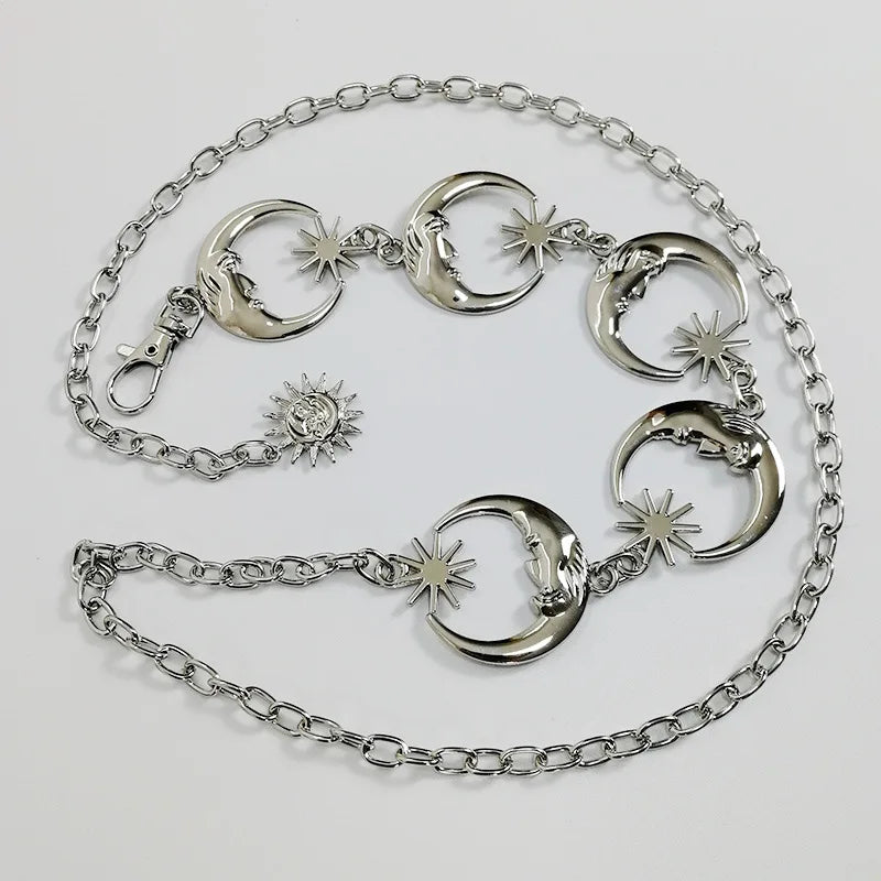 Harajuku Punk Moon Metal Belts Women Vintage High Waist Chain Waist Belts