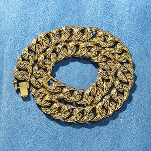Harajuku Retro Carved Necklace Men's Punk Rose Pattern Cuban Metal