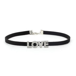 Harajuku Rhinestone Letter Choker Necklace Goth Velvet Leather Collar