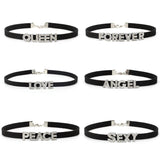 Harajuku Rhinestone Letter Choker Necklace Goth Velvet Leather Collar