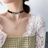 Harajuku Rhinestone Letter Choker Necklace Goth Velvet Leather Collar