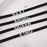 Harajuku Rhinestone Letter Choker Necklace Goth Velvet Leather Collar