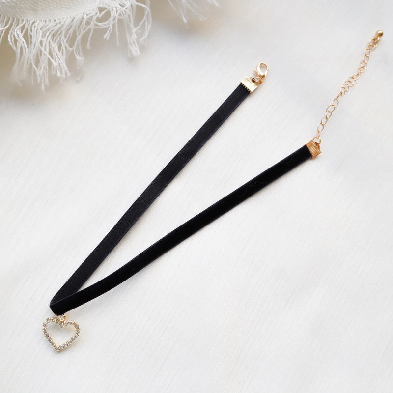 Rhinestone Peach Heart Choker Necklace for Women
