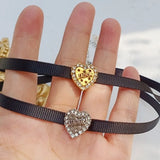 Rhinestone Peach Heart Choker Necklace for Women