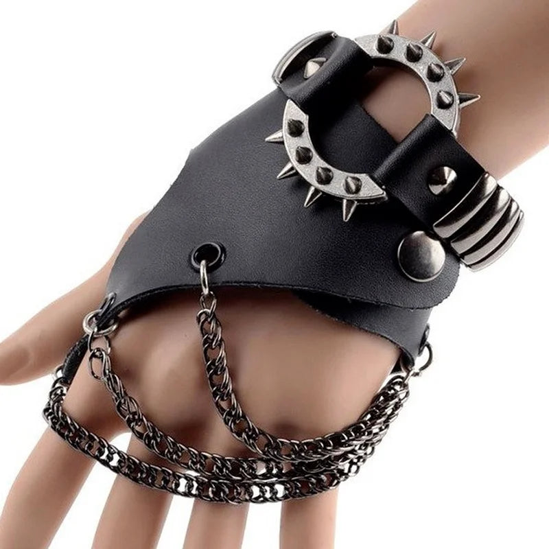 Harajuku Rivet Leather Bracelet Punk Men Chains Wide Bangle Spike Gothic Women
