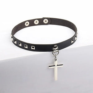 Harajuku Style Collar Necklace Punk Retro Rivet Cross Leather Choker