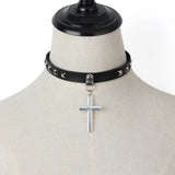 Harajuku Style Collar Necklace Punk Retro Rivet Cross Leather Choker