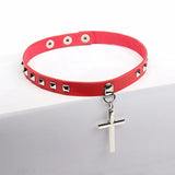 Harajuku Style Collar Necklace Punk Retro Rivet Cross Leather Choker