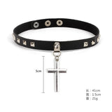 Harajuku Style Collar Necklace Punk Retro Rivet Cross Leather Choker