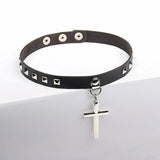 Harajuku Style Collar Necklace Punk Retro Rivet Cross Leather Choker