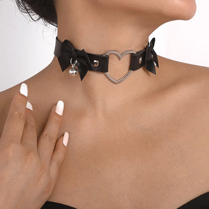 Harajuku Style Love Collar Leather Bow Bell Neck Chain Choker Necklace