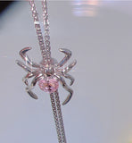 Sweet Pink Spider Necklace Vintage Punk Long Chains Halloween Party Jewelry