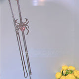 Sweet Pink Spider Necklace Vintage Punk Long Chains Halloween Party Jewelry