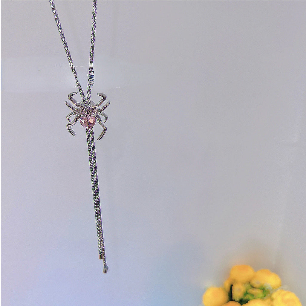 Sweet Pink Spider Necklace Vintage Punk Long Chains Halloween Party Jewelry