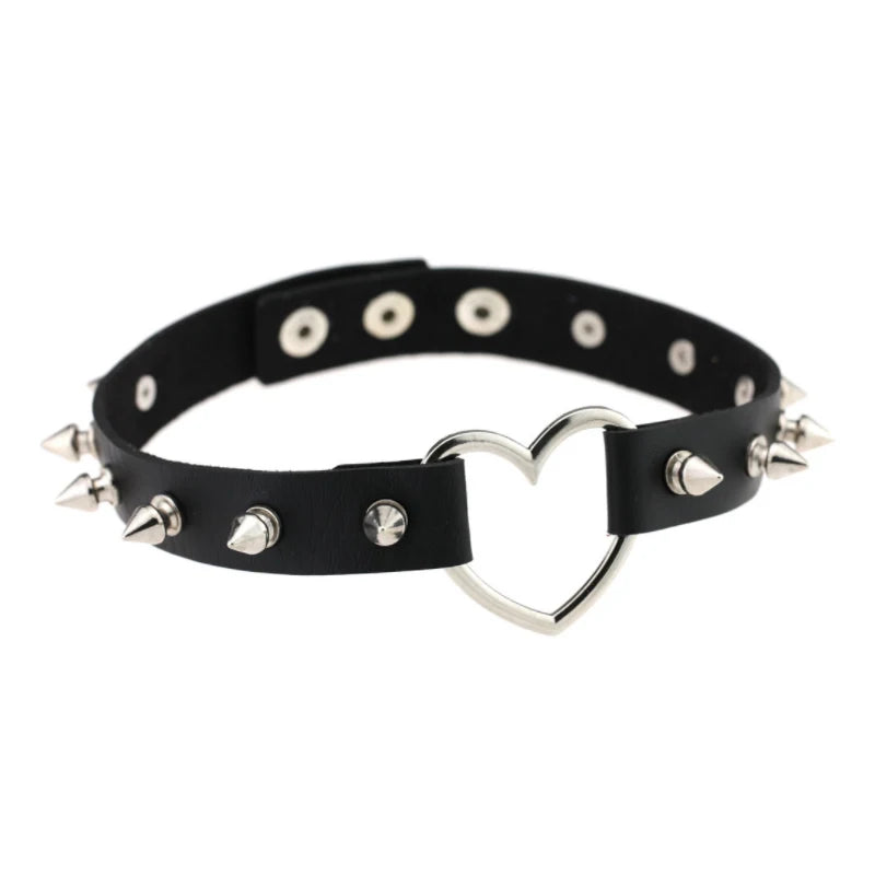 Harajuku Punk Style Heart-Lock Leather Choker