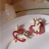 Harajuku Resin Heart Rabbit Drop Earrings for Women Girls Ear Ring Jewelry