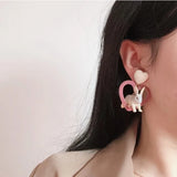 Harajuku Resin Heart Rabbit Drop Earrings for Women Girls Ear Ring Jewelry