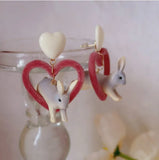 Harajuku Resin Heart Rabbit Drop Earrings for Women Girls Ear Ring Jewelry