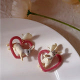 Harajuku Resin Heart Rabbit Drop Earrings for Women Girls Ear Ring Jewelry