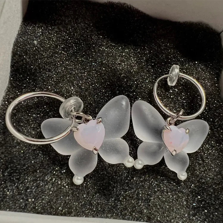Harajuku Y2k Pink Love Heart Butterfly Earrings