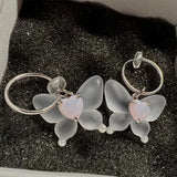 Harajuku Y2k Pink Love Heart Butterfly Earrings