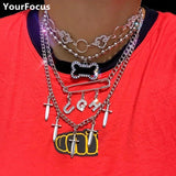 Harajuku Punk Rok Stainless Steel Choker Dog Tag Necklace