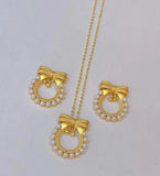 Micro Inlaid Pearl Bow Wreath Pendant Necklace - DIY Jewelry