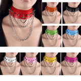 Female Chain Leather Belt Pendant Heart Jewelry Goth Punk Spike Rivets Necklace
