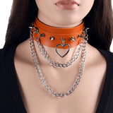 Female Chain Leather Belt Pendant Heart Jewelry Goth Punk Spike Rivets Necklace