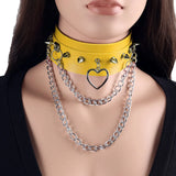 Female Chain Leather Belt Pendant Heart Jewelry Goth Punk Spike Rivets Necklace