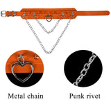 Female Chain Leather Belt Pendant Heart Jewelry Goth Punk Spike Rivets Necklace