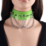 Female Leather Belt Pendant Necklace Gothic Punk Spike Rivets Choker